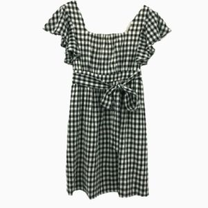 Modcloth Gingham Flutter Sleeve Cotton A-Line Dress
